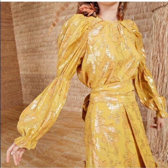 Ulla Johnson Aster Metallic Floral Blouse in Gold Orange Citrine Sz 2 - Picture 15 of 16